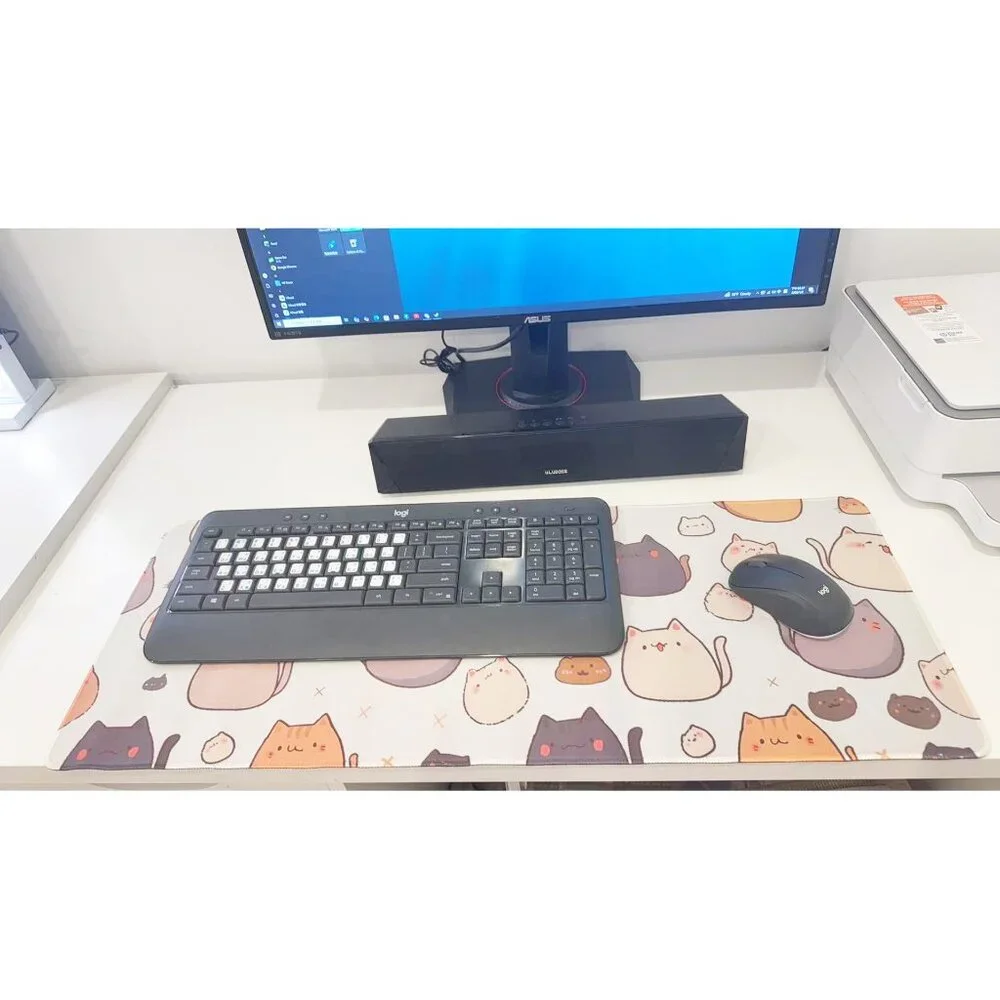 Cute Cartoon Cat Extended Mouse Pad Anti-slip Desk Mat for Gaming and Home Offic